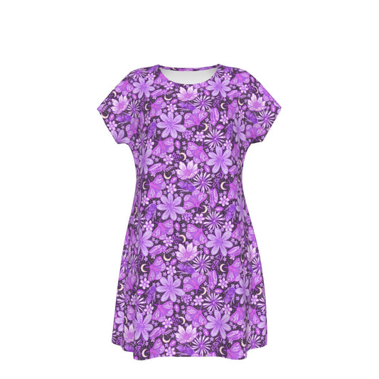 Purple Crystal Moths - Women's T-Shirt Dress