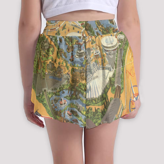 Vintage Theme Park Map- Girls’ Flowy Pocket Shorts