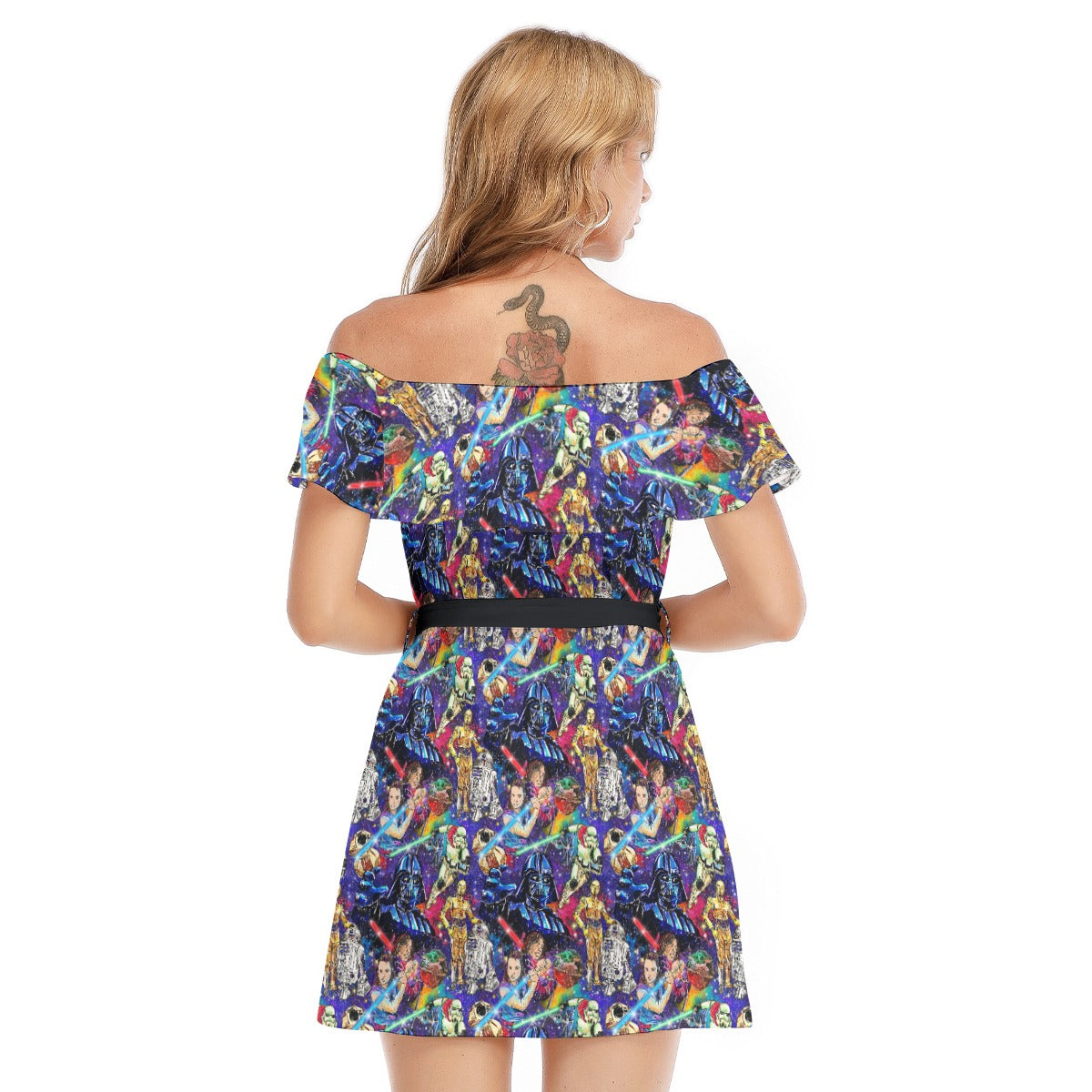 Galaxy Saga - Women's Off-shoulder Ruffle Dress