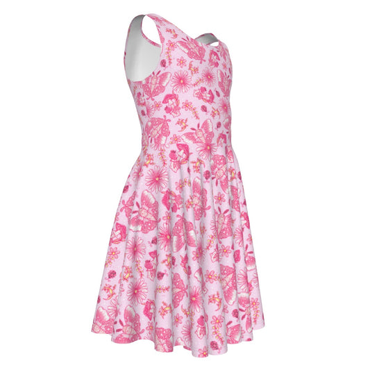 Pink Mushroom Moths - Kid's Sleeveless Skater Dress