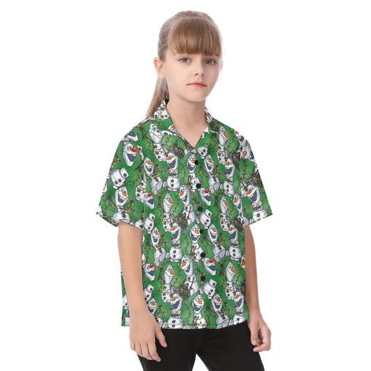Sketched Snowman Christmas - Kid's Hawaiian Button Up Shirt