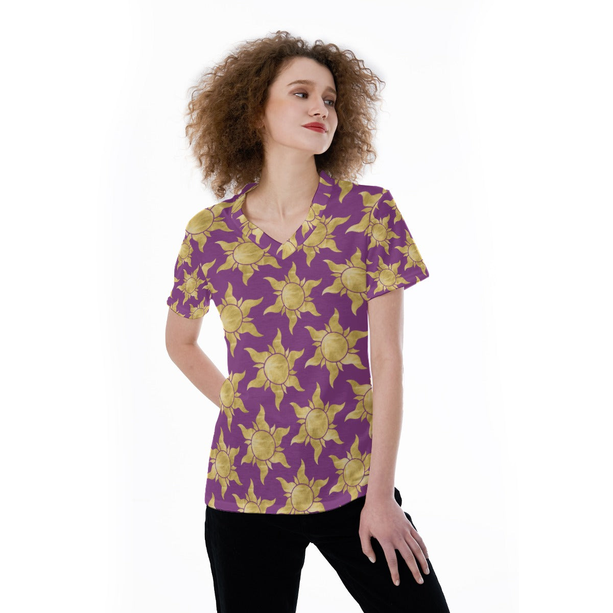 Golden Sun Symbols - Women's Short Sleeve V-Neck T-Shirt