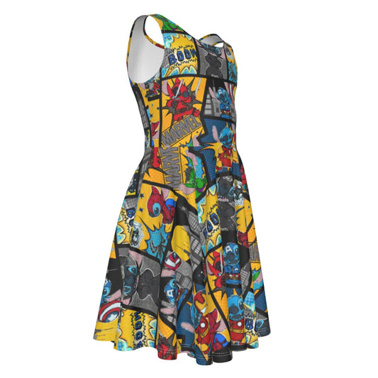 Superhero Stitch - Comic Action - Kid's Sleeveless Skater Dress