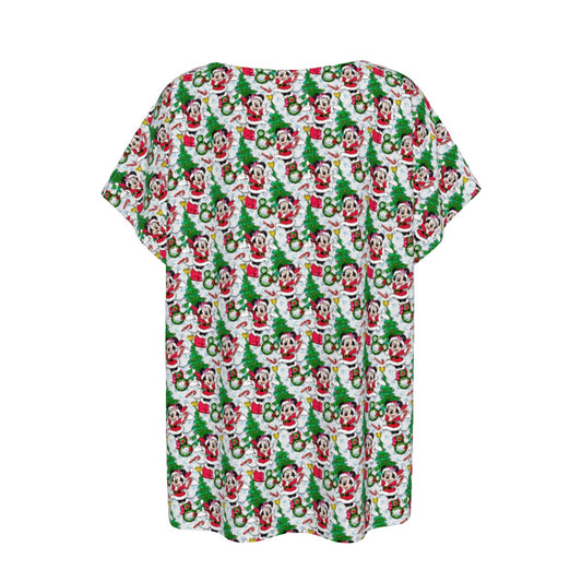 Santa Mouse with Sparkle - Women’s Relaxed Fit Scoop Tee