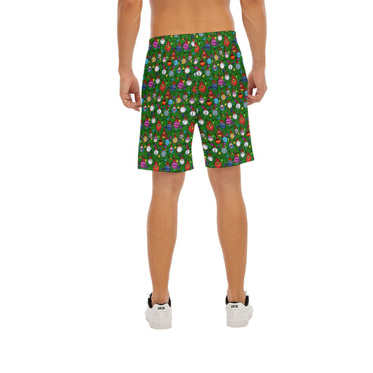 Festive Character Baubles on Green - Men’s Pocket Beach Shorts