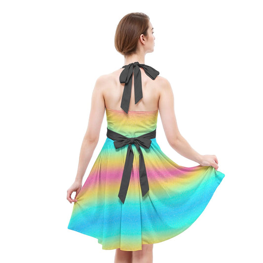 Rainbow Ombre - Women's Halter Vintage Pocket Dress