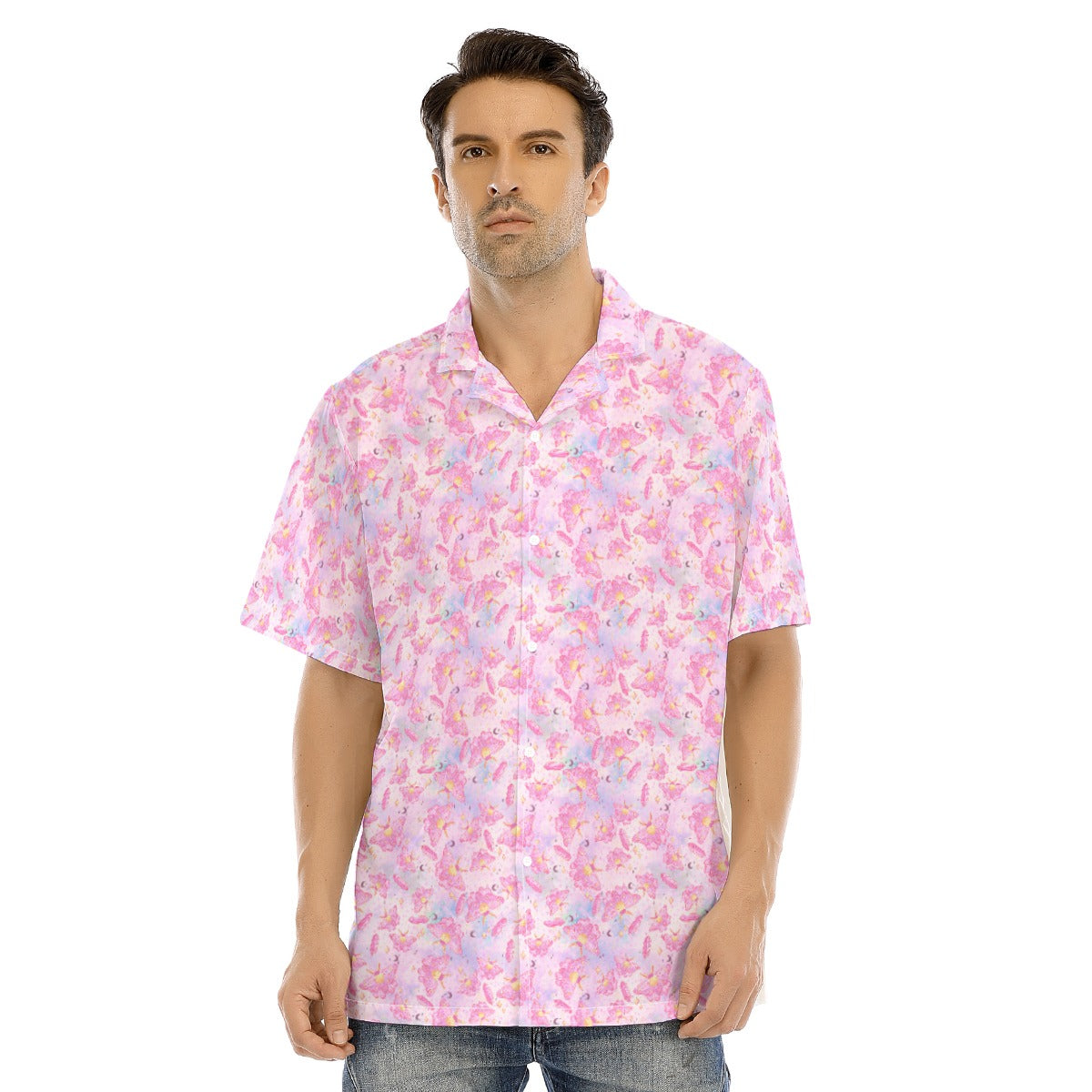Pink Crystal Lunar Moths - Men's Hawaiian Button Up Shirt