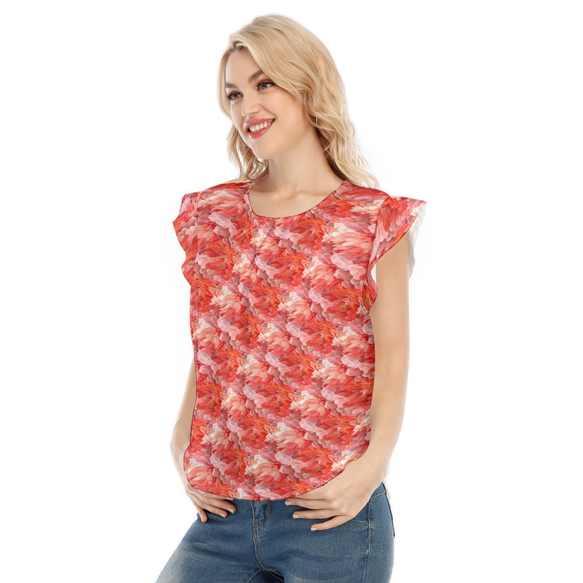 Animal Print - Flamingo - Women’s Flutter Sleeve Top