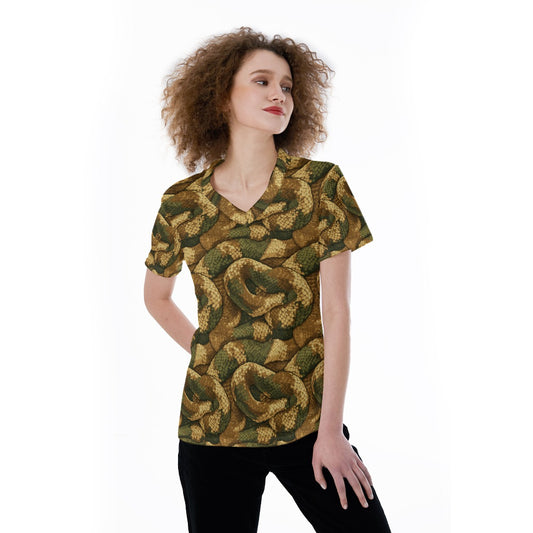 Animal Print - Snake - Women's Short Sleeve V-Neck T-Shirt