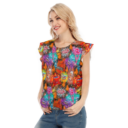 Watercolor Racing Adventure - Women’s Flutter Sleeve Top
