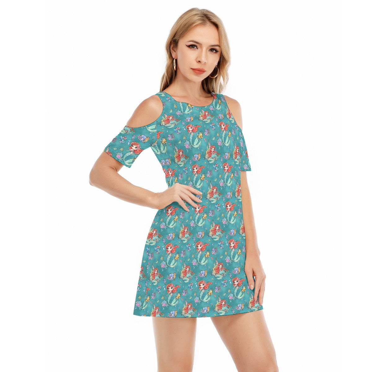 Whimsical Ocean Princess - Women's Cold Shoulder Cotton Dress
