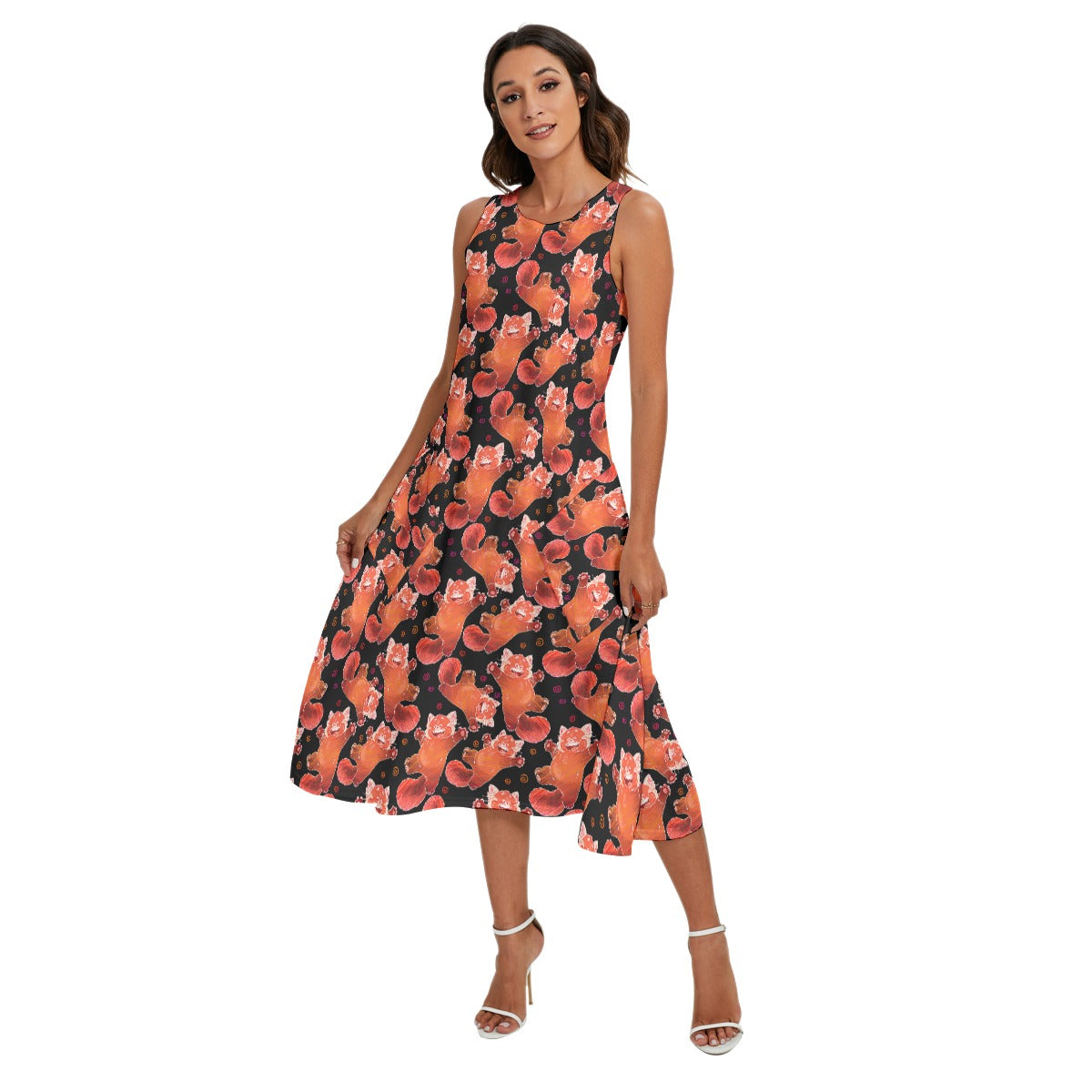 Scribbly Red Panda - Women’s Diagonal Pocket Midi Dress