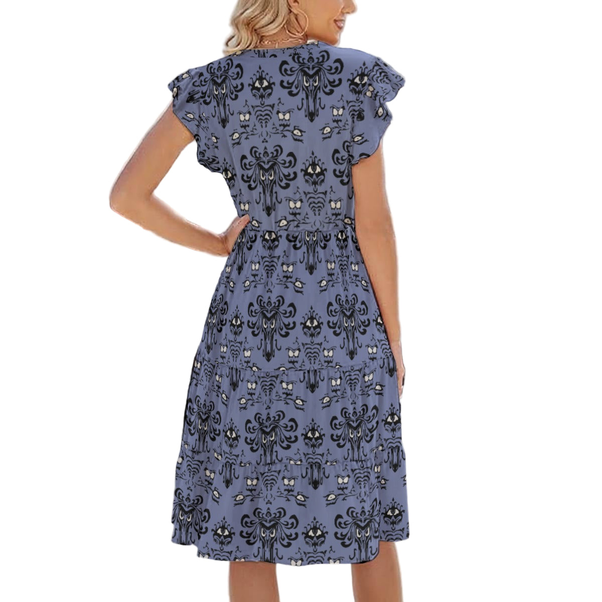 Spooky Mansion Wallpaper - Women's Tiered Pocket Midi Dress
