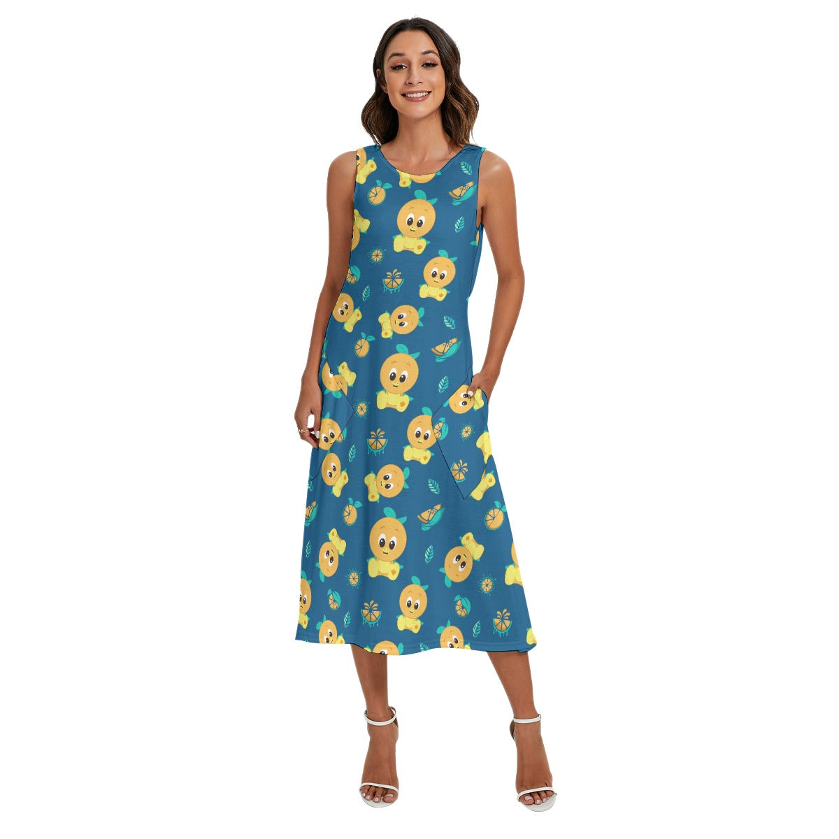 Cheerful Citrus Bird - Women’s Diagonal Pocket Midi Dress