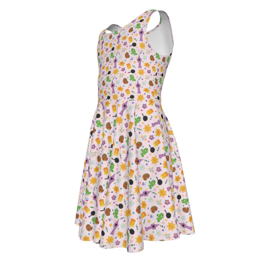 Long Hair Princess Icons - Kid's Sleeveless Skater Dress