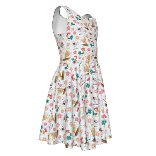 Island Pig & Rooster Duo- Kid's Sleeveless Skater Dress