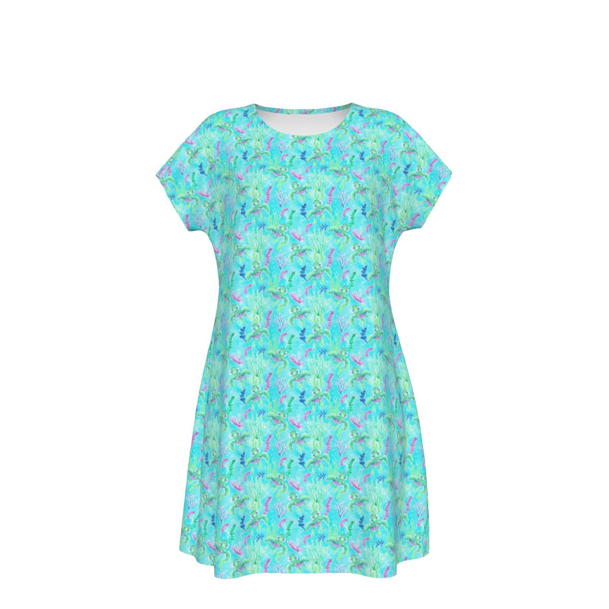 Neon Floral Baby Turtle - Women's T-Shirt Dress