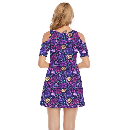 Fairytale Florals – Dark Sea Witch - Women's Cold Shoulder Cotton Dress