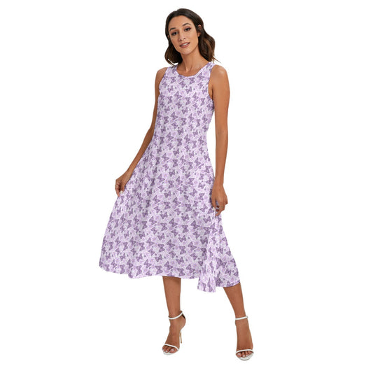 Lavender Butterflies - Women’s Diagonal Pocket Midi Dress