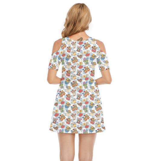 Flourishing Fairytale Pots - Women's Cold Shoulder Cotton Dress