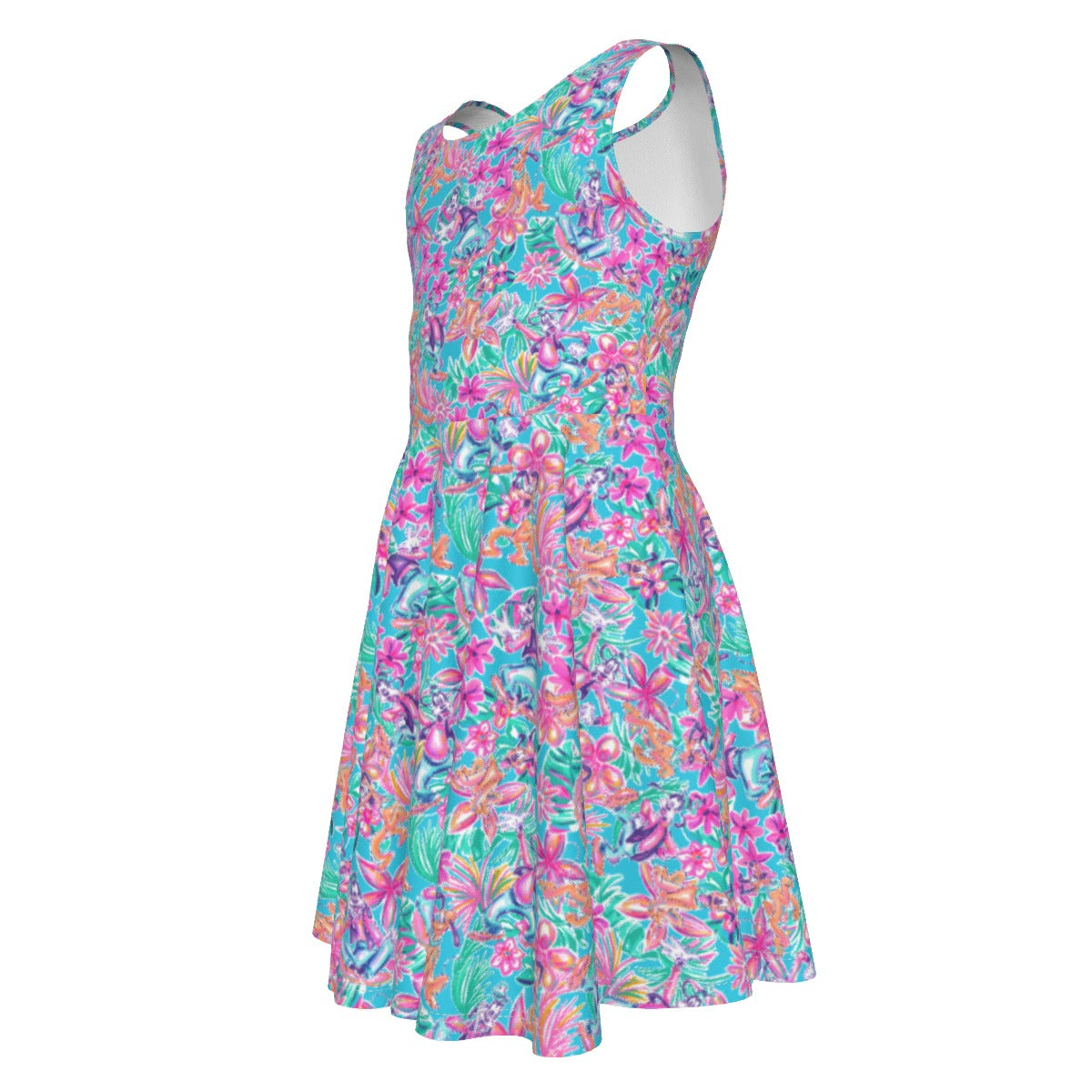 Tropical Bloom Fiesta - Playful Duoluto - Kid's Sleeveless Skater Dress