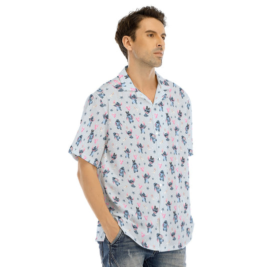 Happy Blue Alien - Men's Hawaiian Button Up Shirt