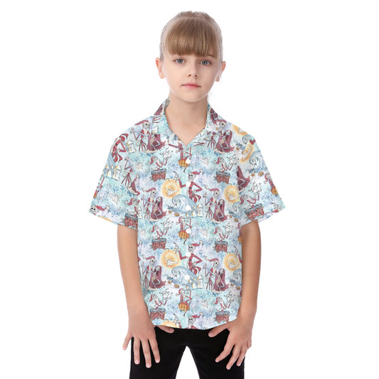 Santa Jack with Sally & Ghost DogZero - Kid's Hawaiian Button Up Shirt