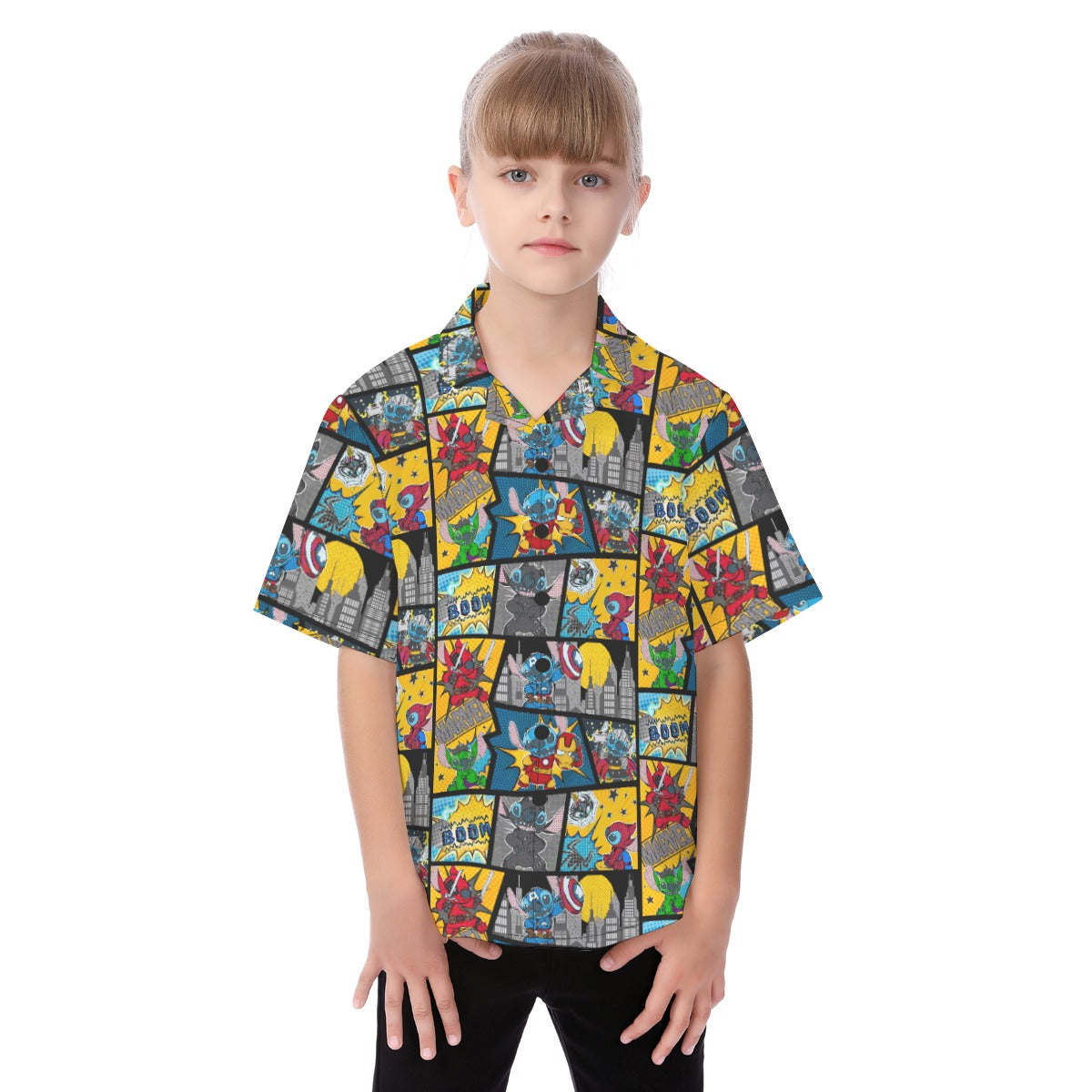 Superhero Stitch - Comic Action - Kid's Hawaiian Button Up Shirt