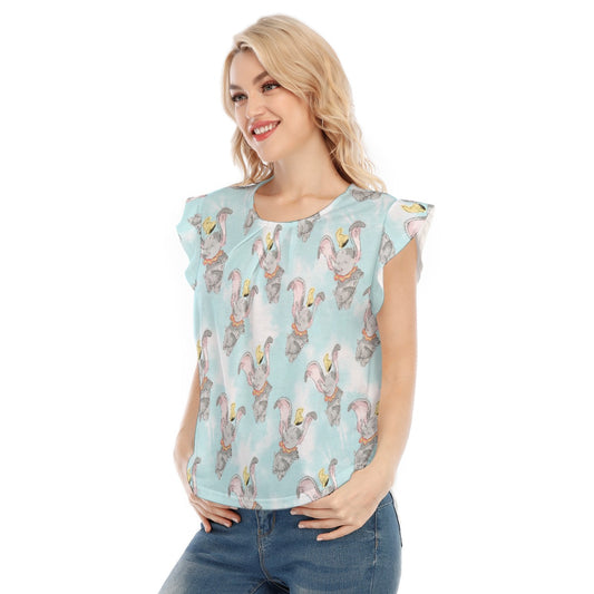 Sketch of Flying Elephant - Women’s Flutter Sleeve Top