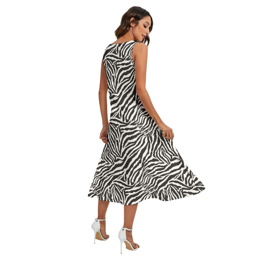 Animal Print - Zebra - Women’s Diagonal Pocket Midi Dress