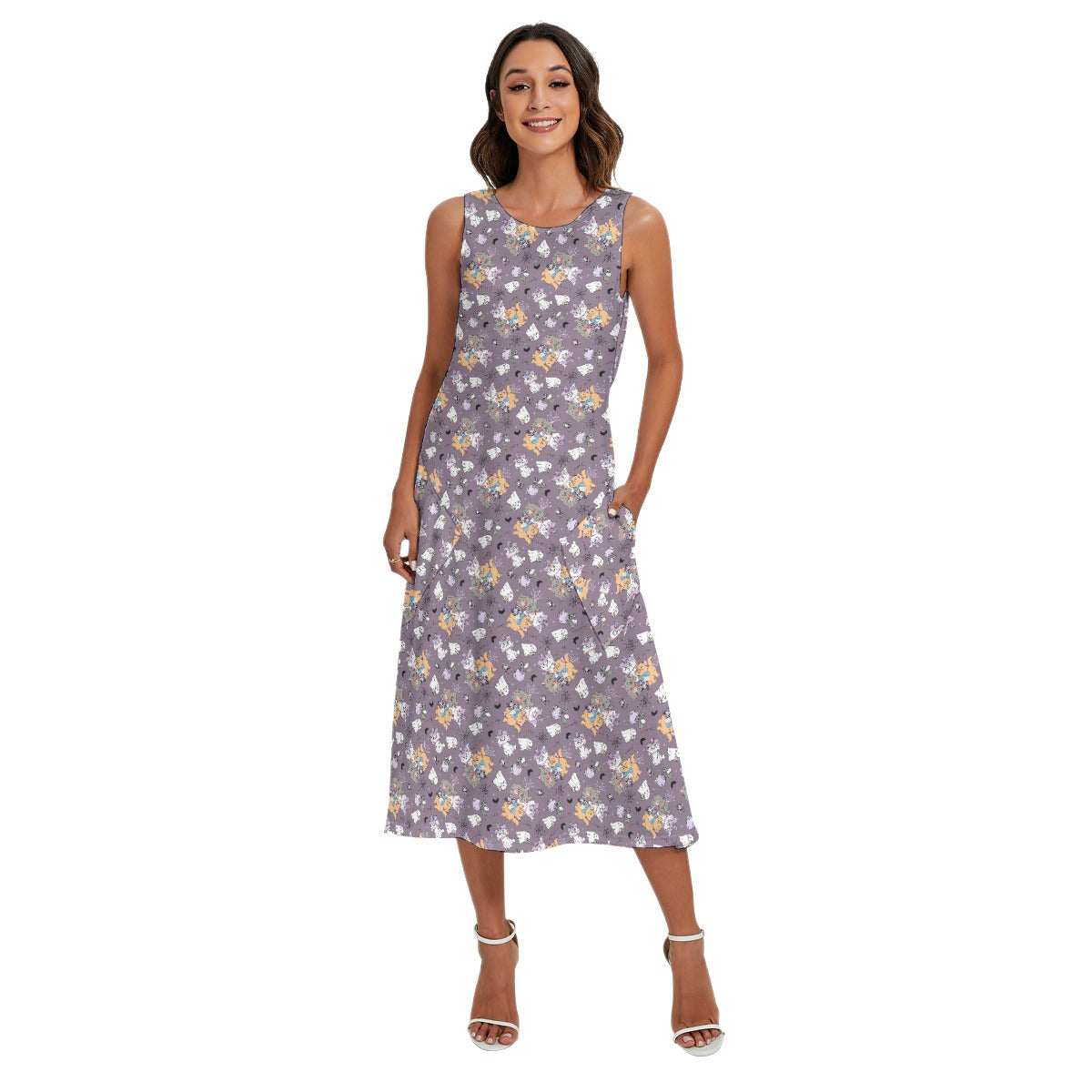 Spooky Fancy Felines - Women’s Diagonal Pocket Midi Dress
