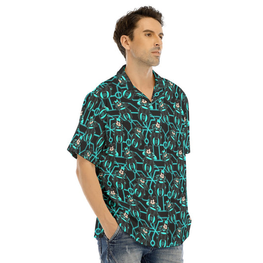Electric Neon Grid Adventure - Men's Hawaiian Button Up Shirt