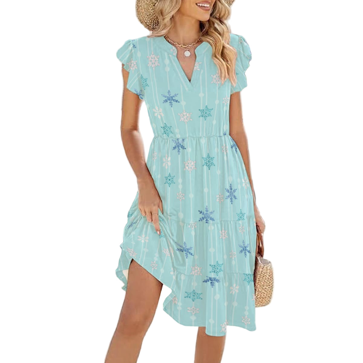 Ice Queen Snowflake Pattern - Women's Tiered Pocket Midi Dress