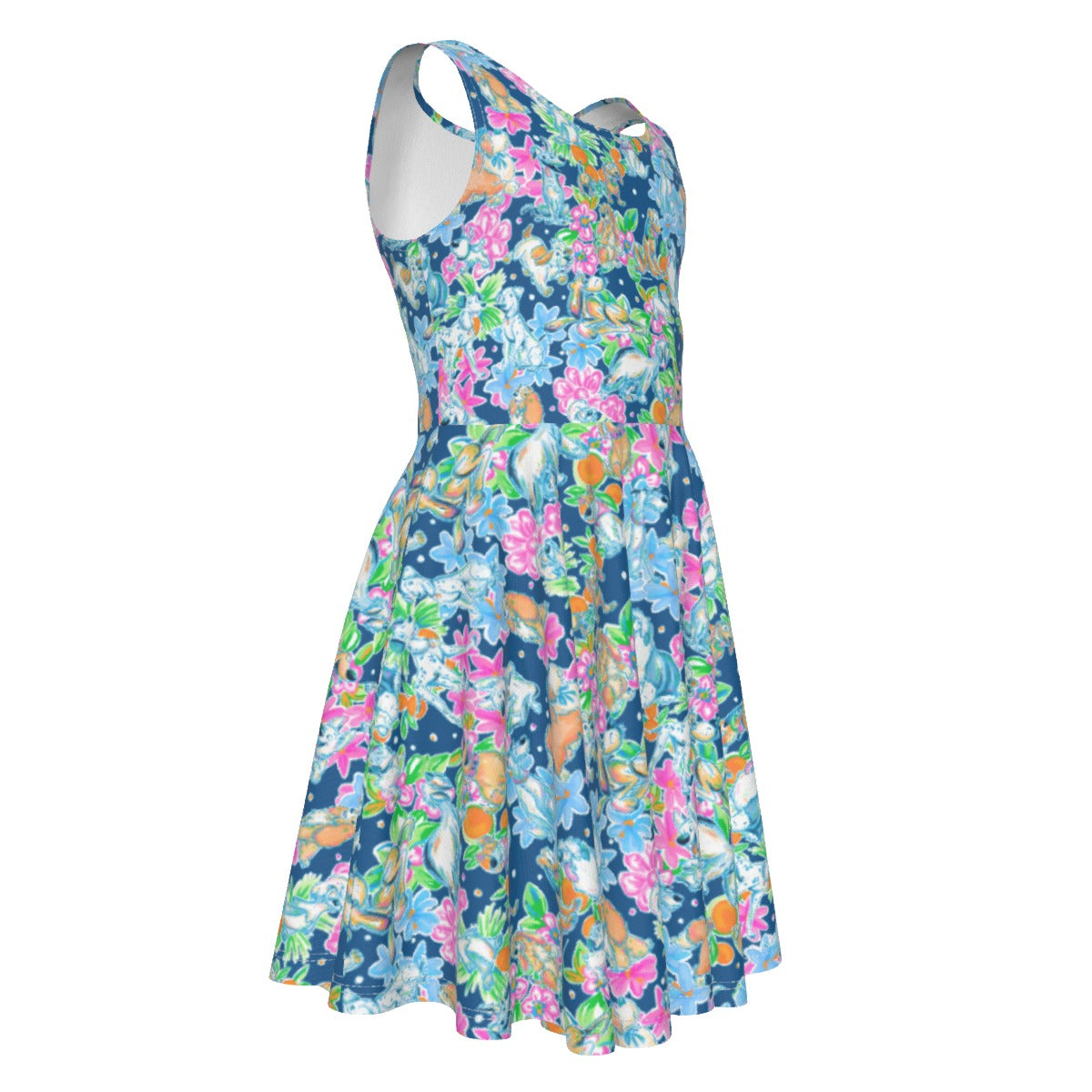 Tropical Paws & Petals - Beloved Dogs - Kid's Sleeveless Skater Dress
