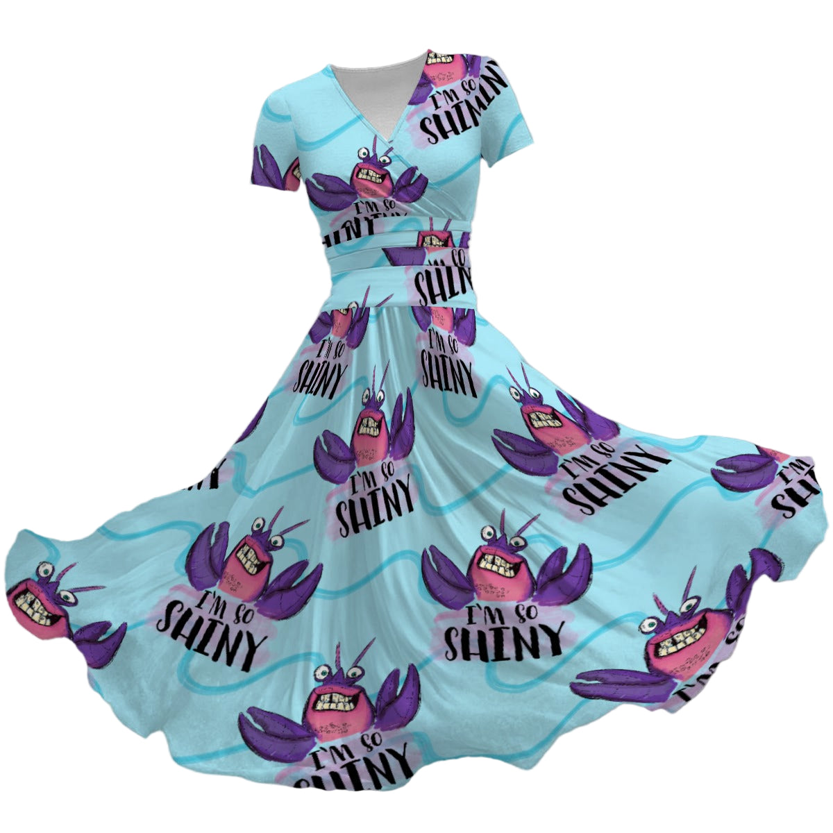 Shiny Deep-Sea Villain - Women's V-Neck Ruched Midi Dress