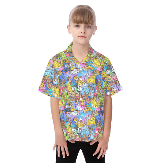Enchanted Tale Storybook Scenes - Kid's Hawaiian Button Up Shirt