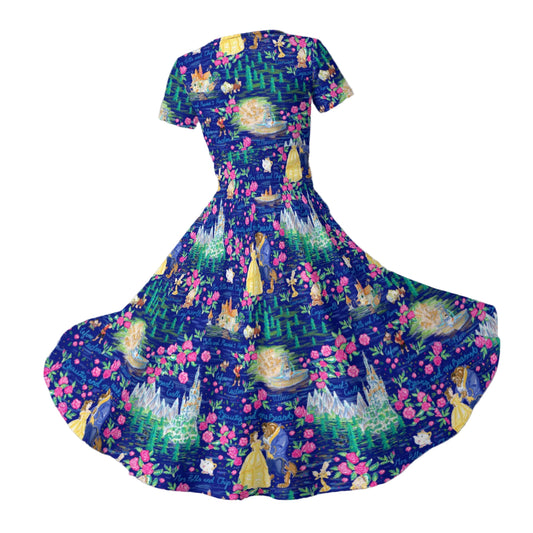 Enchanted Forest Romance - Women's V-Neck Ruched Midi Dress