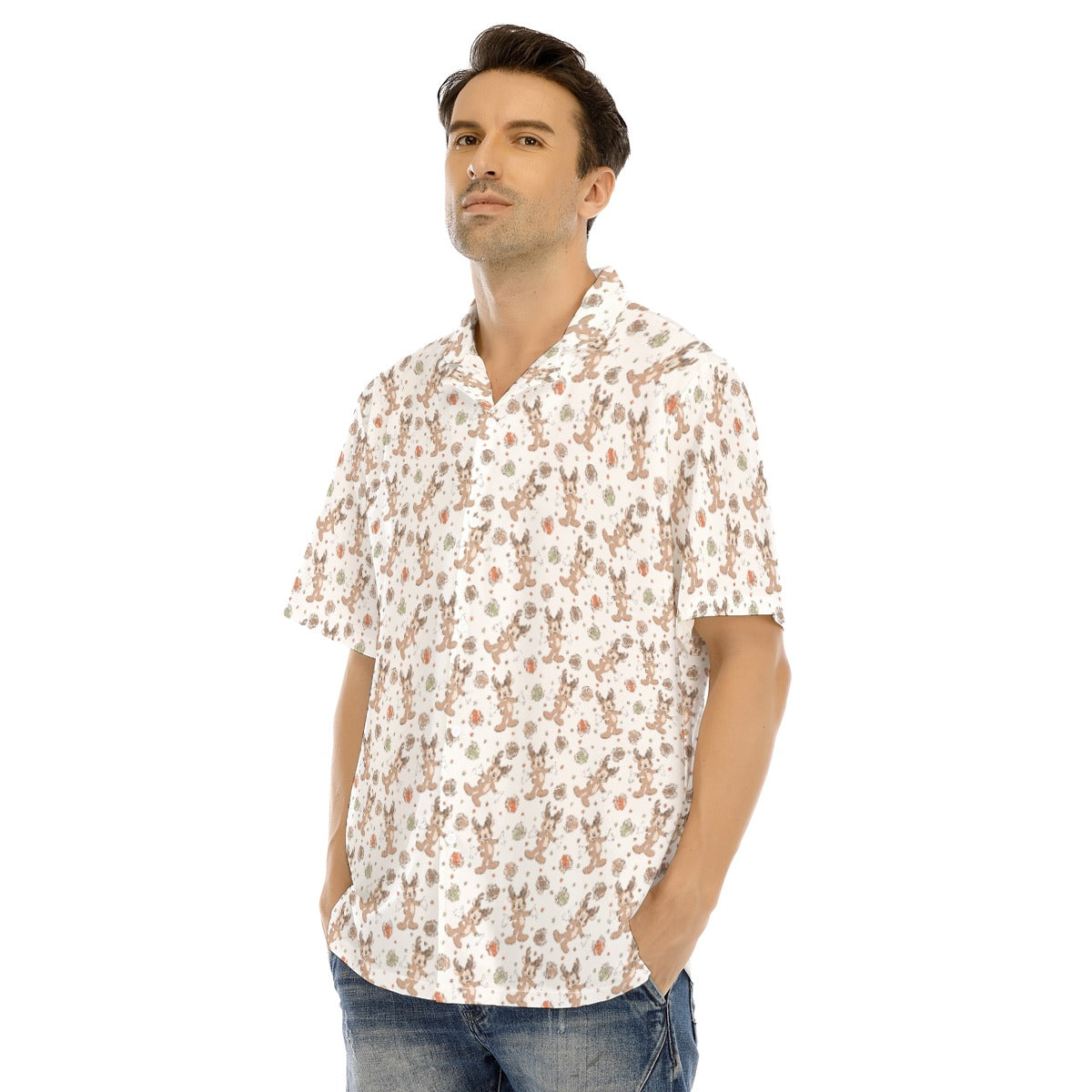 Reindeer Onesie Cheer - Men's Hawaiian Button Up Shirt