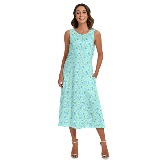 Fruitimals - Blueberry Dinosaurs - Women’s Diagonal Pocket Midi Dress