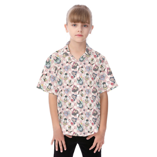 Pink Checkerboard Villains - Kid's Hawaiian Button Up Shirt