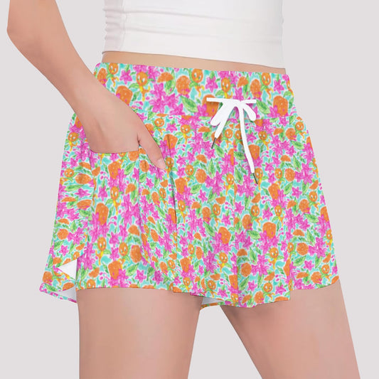 Tropical Citrus Bloom - Girls’ Flowy Pocket Shorts