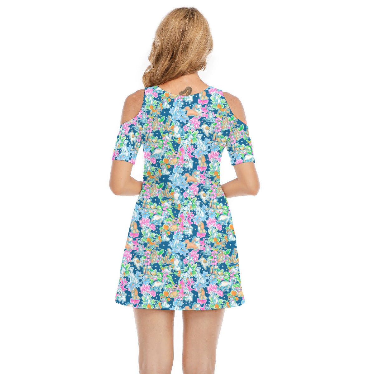 Tropical Paws & Petals - Beloved Dogs - Women's Cold Shoulder Cotton Dress