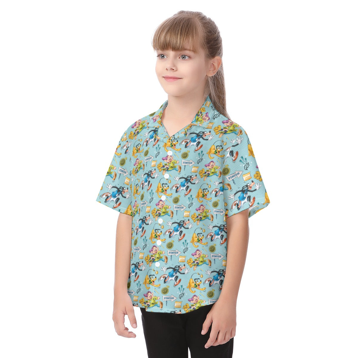 Cheerful Race Day Dashers - Kid's Hawaiian Button Up Shirt