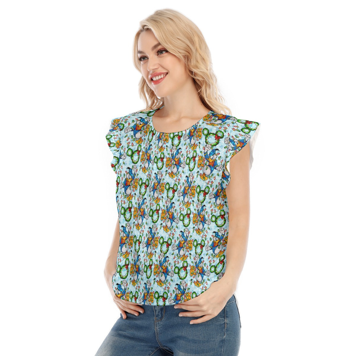 Duck’s Holiday Lights Tangle - Women’s Flutter Sleeve Top