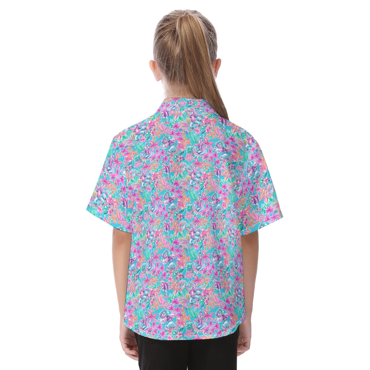 Bright Tropical Bloom - Goofy & Pluto - Kid's Hawaiian Button Up Shirt