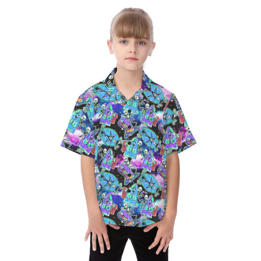 Haunting Romance Sketchched - Kid's Hawaiian Button Up Shirt