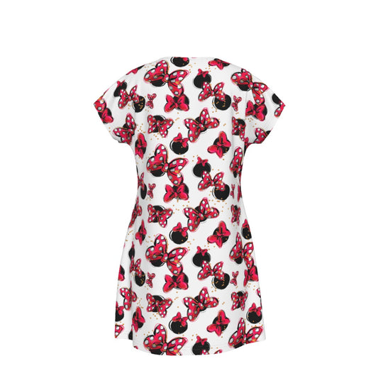 Polka Dot Bows & Mouse Ears - Women's T-Shirt Dress