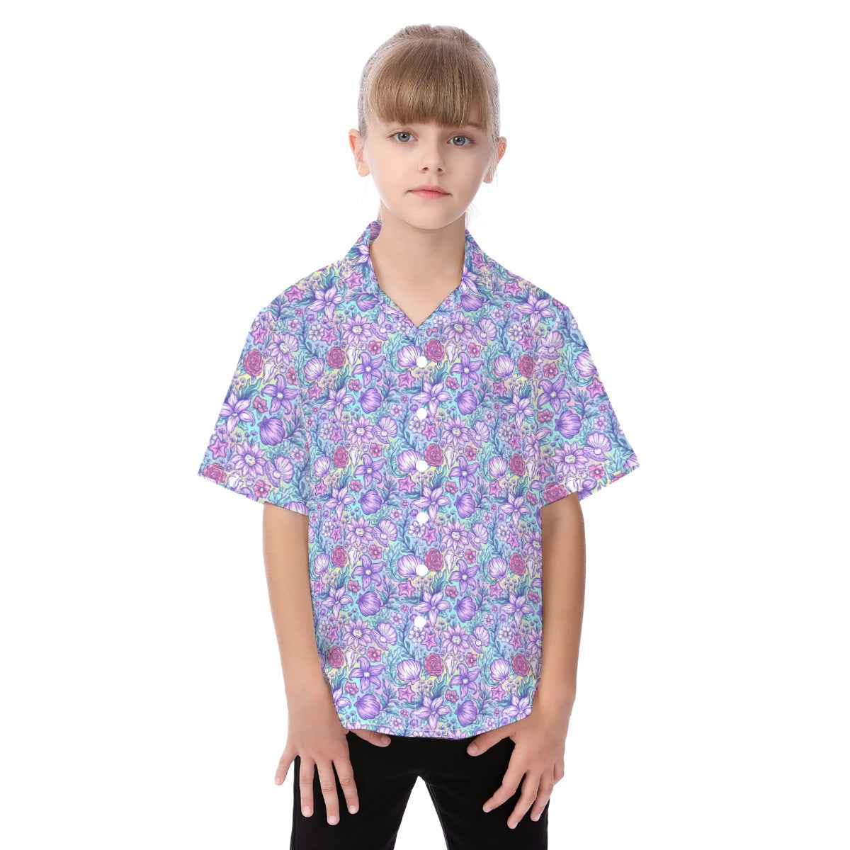 Fairytale Florals – Mermaid Princess - Kid's Hawaiian Button Up Shirt