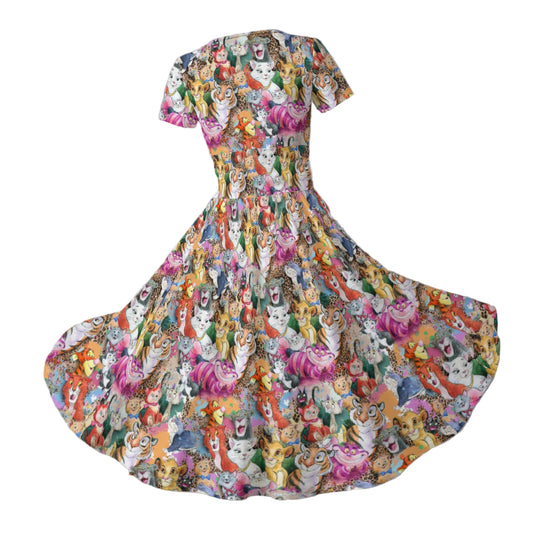 Whimsical Storybook Cats - Women's V-Neck Ruched Midi Dress