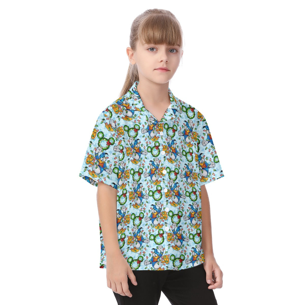 Duck’s Holiday Lights Tangleghts - Kid's Hawaiian Button Up Shirt